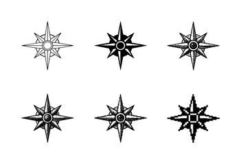 Obraz premium Detailed compass rose symbol with layered pointed rays and circular center hub, representing geographic direction finding |