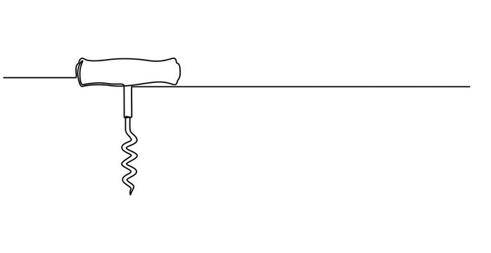 Corkscrew continuous line. Bottle-screw or win bottle opener video, Corkscrew one line continuous drawing. Kitchen tools continuous one line  animation .Animated self drawing