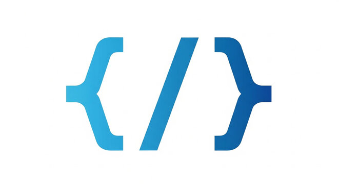 A blue code bracket symbol used for programming and web development purposes