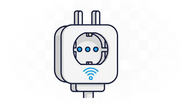 A vector graphic illustration of a smart electrical plug with Wi-Fi connectivity