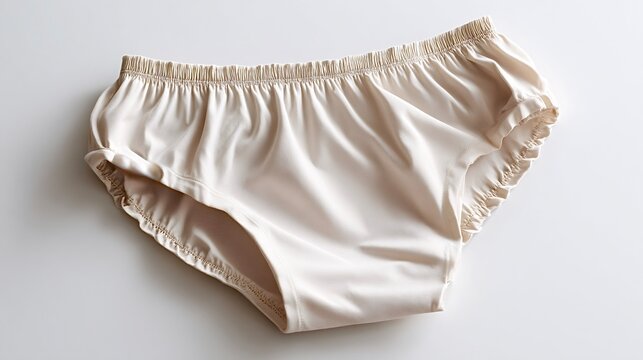 Silk cream ruffly knickers top view on white background