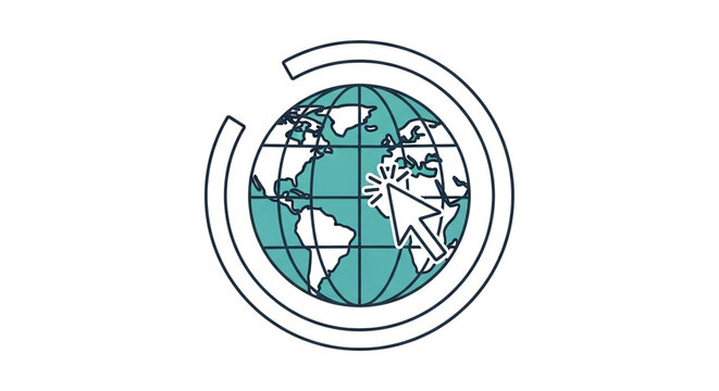 A vector graphic illustration of a globe with a curved arrow around it