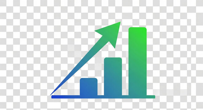 A colorful vector graphic of a growing bar chart with an upward arrow