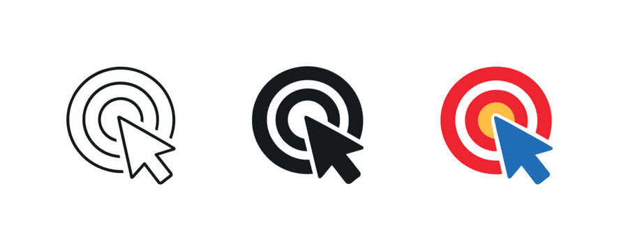 Within campaign analytics landscape context identical target with cursor click icons appear arranged left to right with