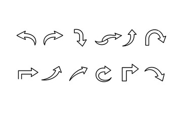 Obraz premium Collection of diverse arrow icons with simple line art design on white background