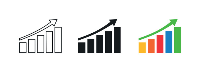 Obraz premium Economic measurement concept illustrated by matching bar chart with upward arrow icons aligned horizontally with identical column