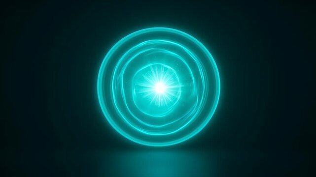 Vibrant Teal Glowing Circle with Radiant Light Effect in Space