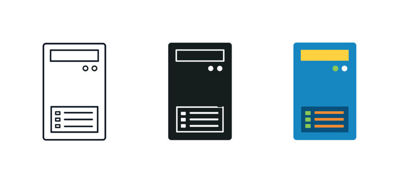 Integrated technology concept illustrated by matching computer server tower icons aligned horizontally with identical rectangular