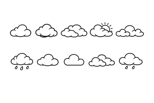 Collection of simple cloud icons representing various weather conditions