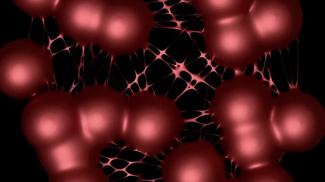 Looping animation. Plexus. An abstract three-dimensional network dynamically transforms, mimicking complex connections of neurons or data nodes. The weaves flow smoothly, vibrate and break, creating t