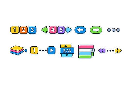 Collection of colorful navigation and interface icons with numbers and arrows