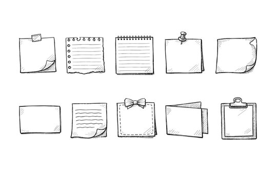 Collection of hand-drawn sticky notes and paper scraps for creative projects