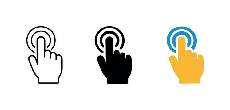 Within intuitive interface environment context identical hand with touchscreen tap icons appear arranged left to right with
