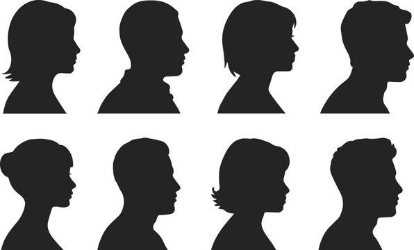 silhouette head profiles set of eight diverse human side views