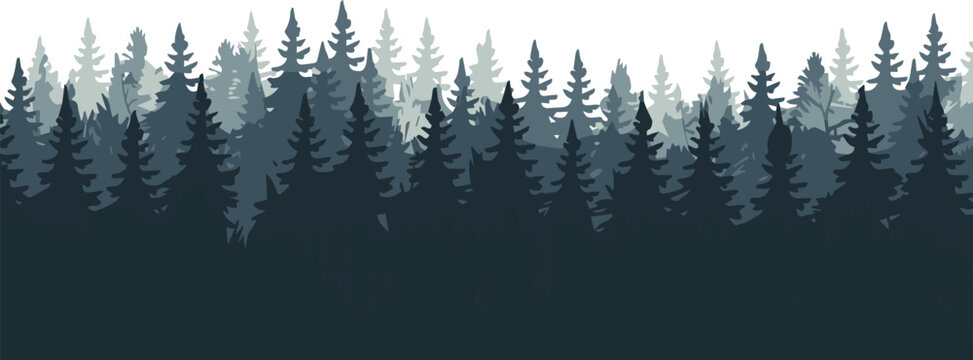 forest pine tree layers dark blue gray tones vector illustration