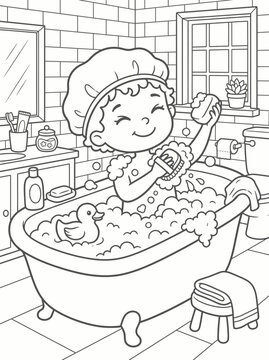 Pagina para colorear, ni&ntilde;a haciendo aseo personal.