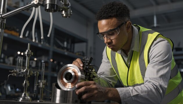 Medium shot capturing a technician analyzing AIdriven data to refine grinding techniques for bimetal blades ensuring consistent performance and extended blade life.