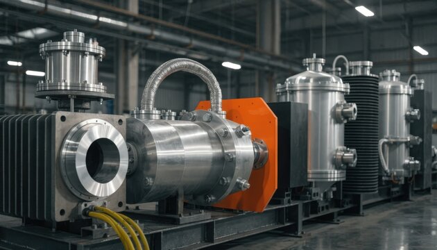 Medium shot capturing staged energyefficient induction furnace being upgraded with modular components highlighting stepbystep modernization process in a factory setting.