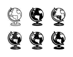 Obraz premium Desktop globe model with tilted axis and base used for learning about countries and continents | Create ONE image containing