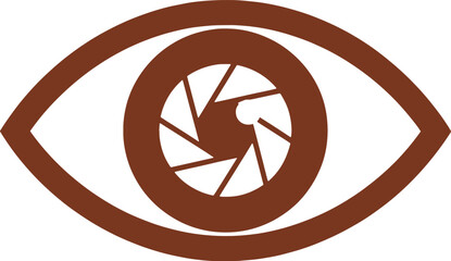 Obraz premium Brown eye with camera aperture symbol in the center iris