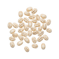 Obraz premium A top-down view of raw pearl barley grains scattered on a black background.