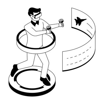 An isometric style illustration showing a vr gaming
