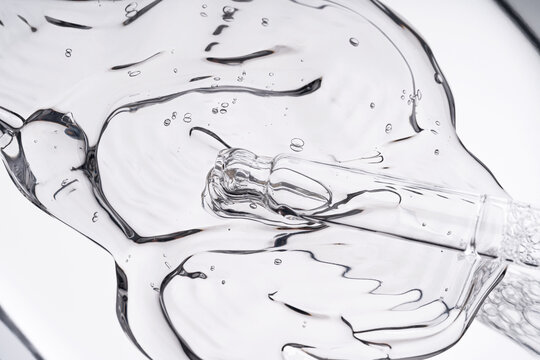 Transparent gel texture with a glass ampoule