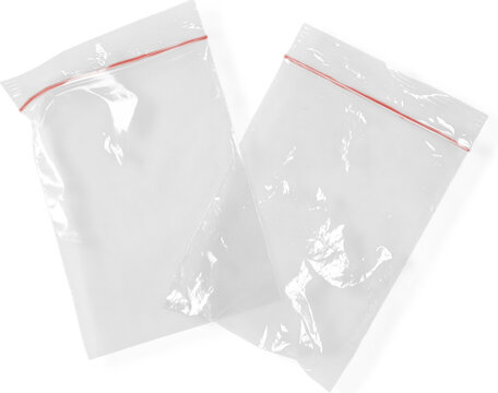 Clear resealable plastic bag with red zipper closure. par de bolsas transparentes