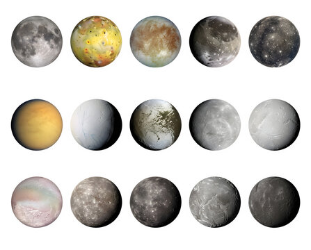 Solar system major moons and dwarf planets collection