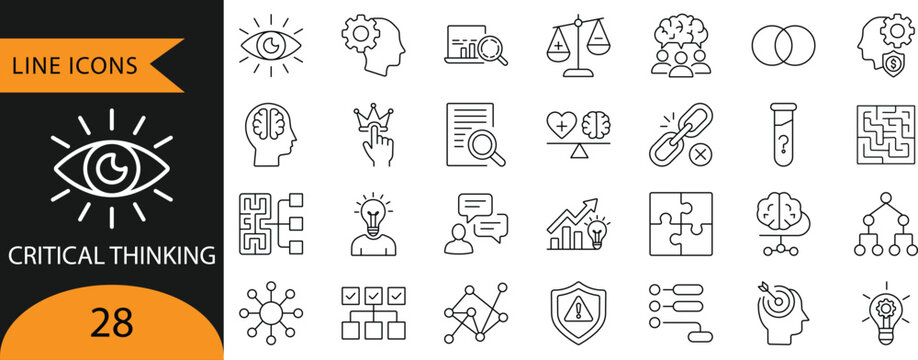 Critical Thinking, Problem Solving, and Analysis Line Icons Set.