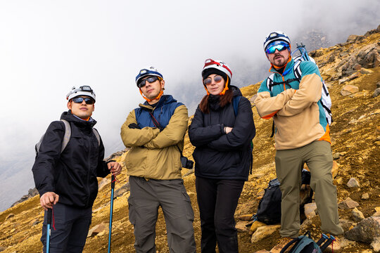 Group of hikers on a mountainous adventure