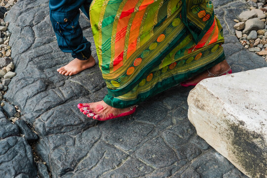 Traditional Indian attire in a colorful saree