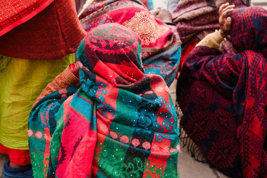 Colorful scarves in traditional Indian market