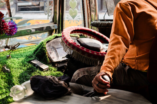 Colorful interior of Indian transport vehicle