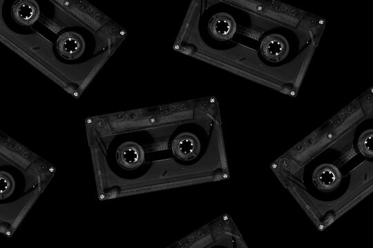 Vintage audio tape cassette isolated. Cassette transparente.A close-up view of a cassette tape. Clear Cassette Tape isolated.