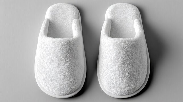 Pair of white disposable slippers on a neutral gray background