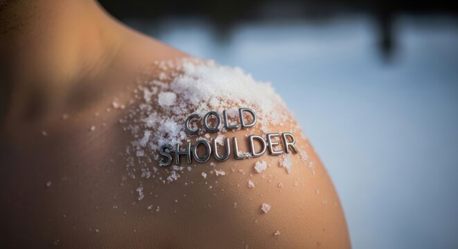 Close up of a persons shoulder with the words Cold Shoulder written in salt.