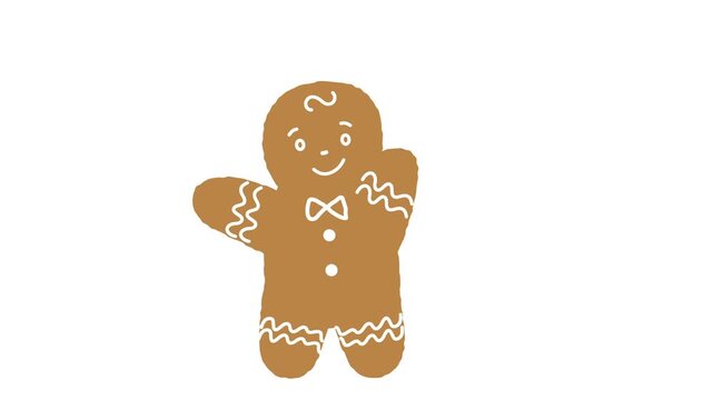 Christmas Animation. Gingerbread Man is Dancing. Animated Christmas Cookie. Holiday Banner. Animated Greeting Card Template. Loop Video in Brown White