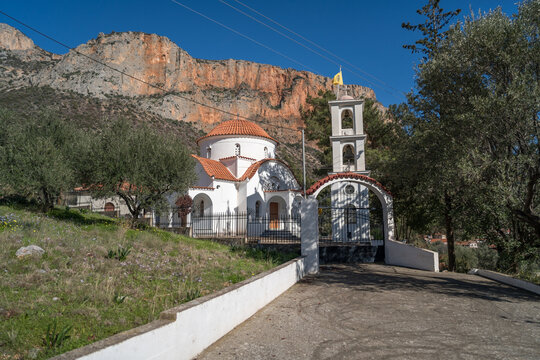 Church in Leonidio, Greece, tucked at the end of the impressive Dafnon gorge.