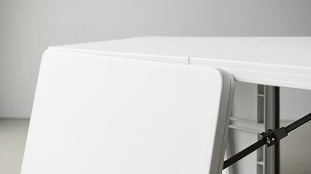 minimalist white folding table with metal legs in empty room