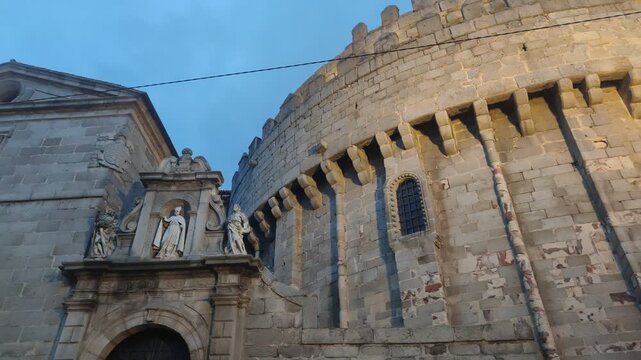 Low angle view of the avila cathedral walls in spain