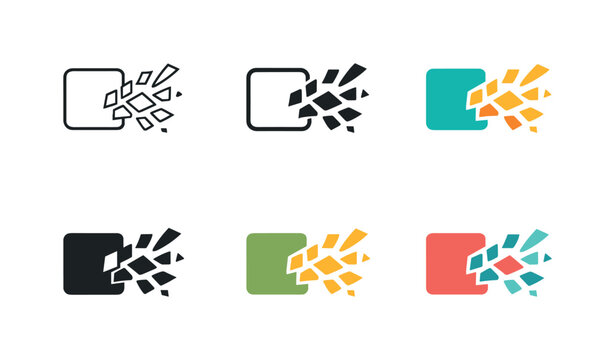 Visual metaphor for creative ideation, built around a transforming shape shifting from order into expressive fragments,