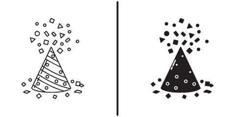 Fototapeta premium A festive illustration of two party hats with confetti and stars