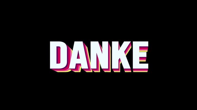 Danke 3D pop up colorful text animation thank you in german on black background  