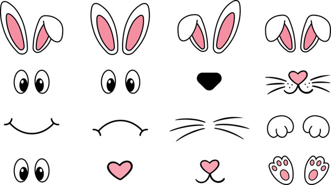 Rabbit facial features and accessory kit for creating custom easter characters.