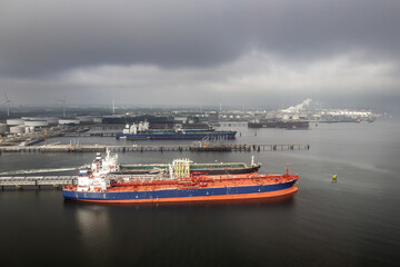 Fototapeta premium Tanker ships moored in the Port of Rotterdam