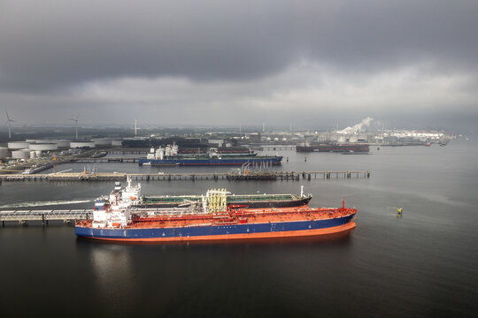 Tanker ships moored in the Port of Rotterdam