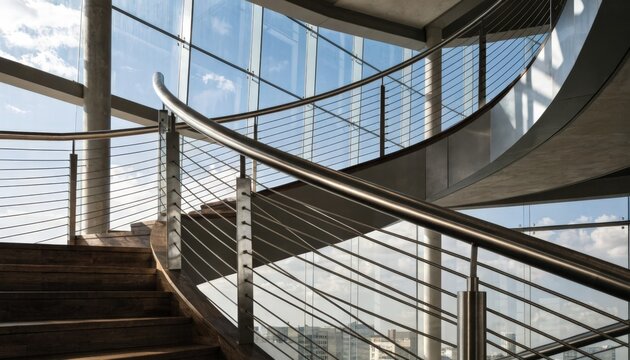 Medium frame capturing intricate cable railing systems on staircases emphasizing industrial style and durable craftsmanship in contemporary architecture.