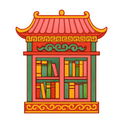 Fototapeta premium PNG Colorful Asian-style bookshelf illustration.