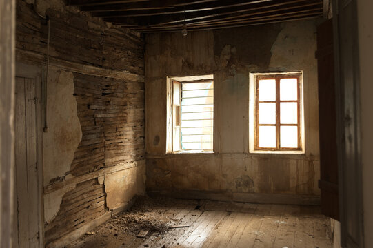 derelict ruined house room interior
